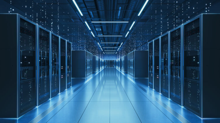 Futuristic AI Data Center Interior